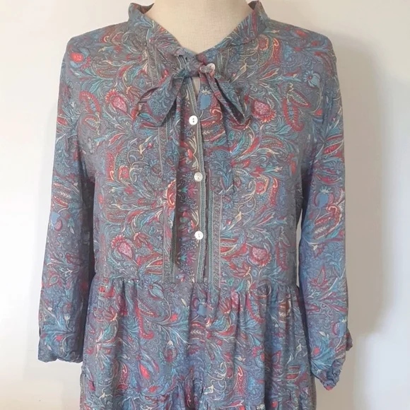Caravan Co Size 12 approx Blue Floral Silk Blend Boho Dress - Picture 2 of 8